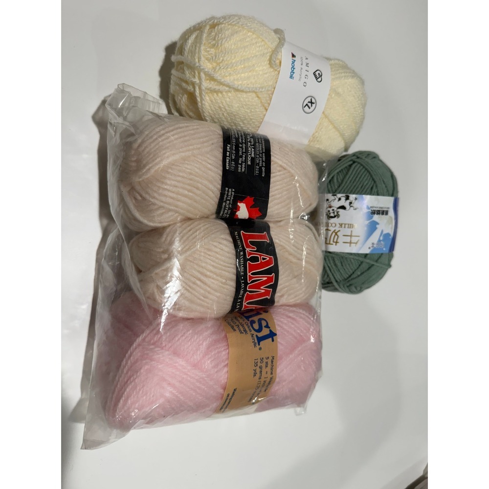 Mixed Yarn Lot Hobbii Amigo XL Milk Cotton Lammist Acrylic Pink White Green 5pc